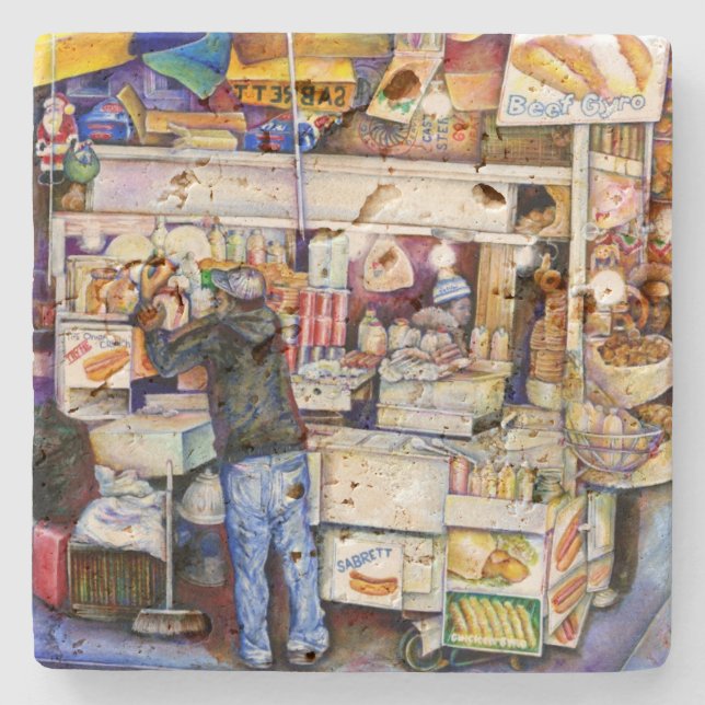 Posavasos De Piedra Dios del perro caliente, Nueva York (Anverso)