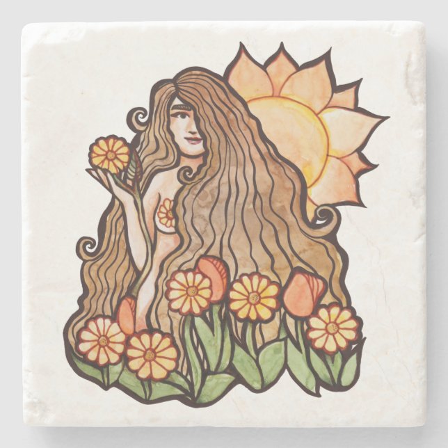 Posavasos De Piedra Diosa de la Tierra de Verano (Anverso)