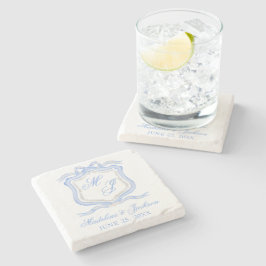 Posavasos De Piedra Diseñador de color de agua Boda de monograma azul