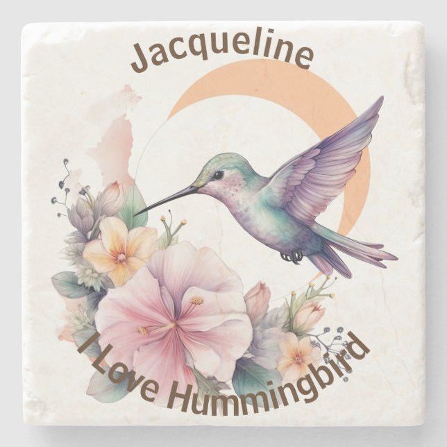 Posavasos De Piedra Diseñar su propia acuarela Hummingbird Nombre pers (Anverso)