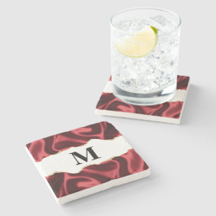 Posavasos De Piedra Diseño abstracto de satén de Wavy Wavy Glam rojo o