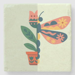 Posavasos De Piedra Diseño caprichoso de libélula floral