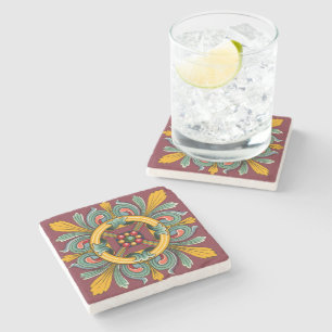 Posavasos De Piedra Diseño color de rosa oscuro de la teja del