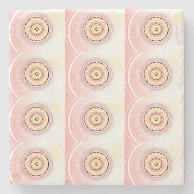 Posavasos De Piedra Diseño de arte estilo Mandala rosa y amarillo (Anverso)