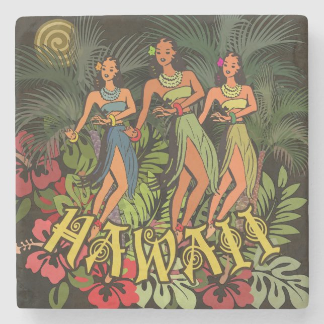 Posavasos De Piedra Diseño de arte Hawaii Aloha Palm Hula (Anverso)