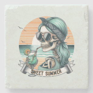 Posavasos De Piedra Diseño de atardecer retro de verano dulce