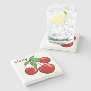 Posavasos De Piedra Diseño de Cerezas Rojas Personalizadas