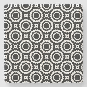 Posavasos De Piedra Diseño de círculos zigzag blancos y negros lindos