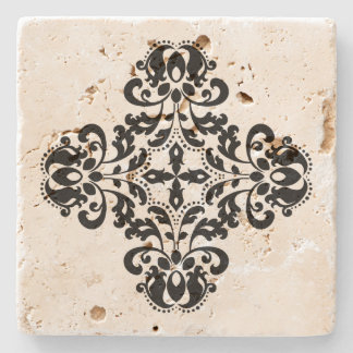 Posavasos De Piedra Diseño de damasco negro geométrico