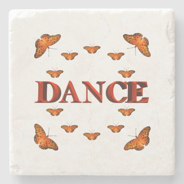 Posavasos De Piedra Diseño de danza con mariposas (Anverso)