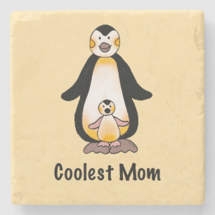 Posavasos De Piedra Diseño de familia de pingüinos Coolest Mom