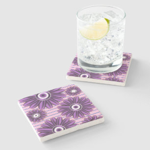 Posavasos De Piedra Diseño de Flor Abstracto Moderno Patrón Floral Púr