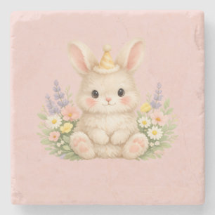 Posavasos De Piedra Diseño de Flor Silvestre de Conejo Esponjoso para