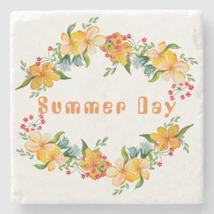 Posavasos De Piedra Diseño de flores cutáneas de acuarela