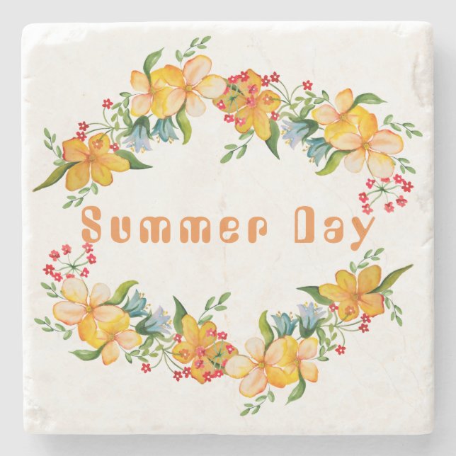 Posavasos De Piedra Diseño de flores cutáneas de acuarela (Anverso)