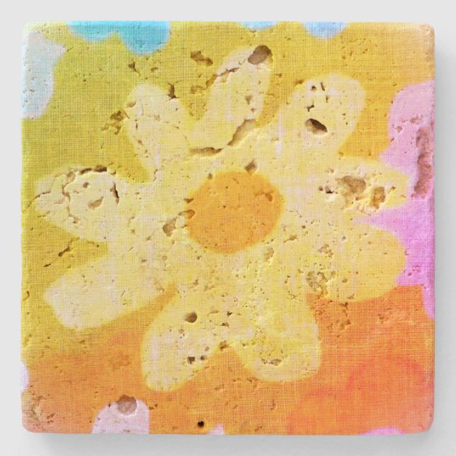 Posavasos De Piedra Diseño de flores de piedra (Anverso)