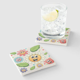 Posavasos De Piedra Diseño de fondo continuo con flores coloridas
