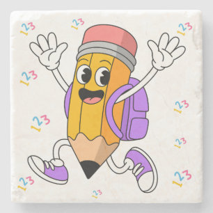 Posavasos De Piedra Diseño de lápiz amistoso de vuelta a la escuela. 
