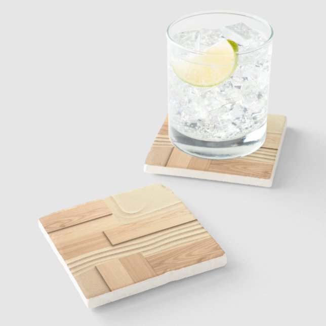 Posavasos De Piedra Diseño de madera geométrica en arena (Lateral)