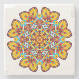 Posavasos De Piedra Diseño de Mandala suroeste en colores aztecos