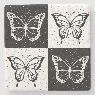 Posavasos De Piedra Diseño de mariposa negra de cuello blanco