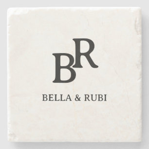 Posavasos De Piedra Diseño de Monograma de Boda Minimalista Elegante