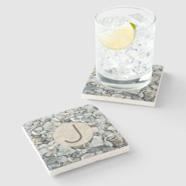 Posavasos De Piedra Diseño de monograma de orilla de Shell