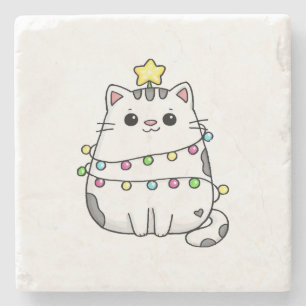 Posavasos De Piedra Diseño de Navidad de gato lindo 