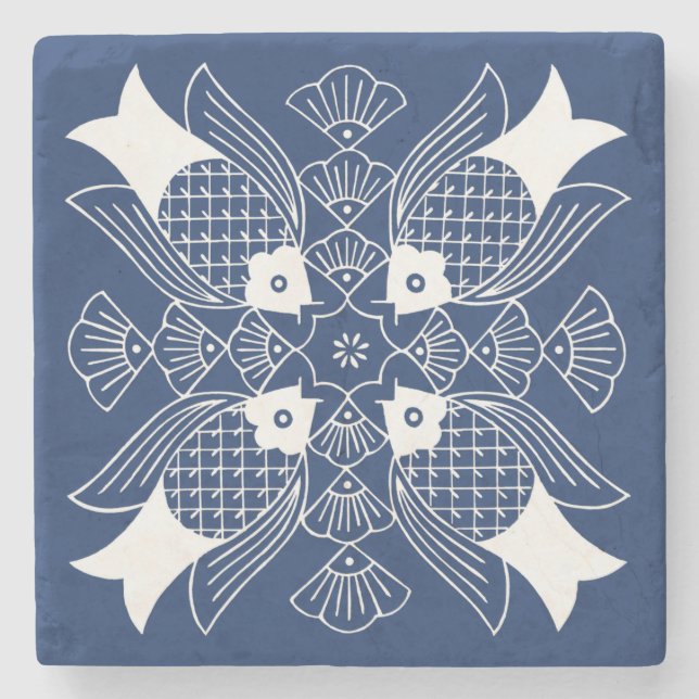 Posavasos De Piedra Diseño de peces subacuáticos con fondo azul (Anverso)