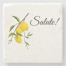 Posavasos De Piedra Diseño de rama de limón con Salute!
