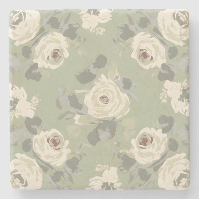 Posavasos De Piedra Diseño de rosa pastel oscuro y sofisticado (Anverso)