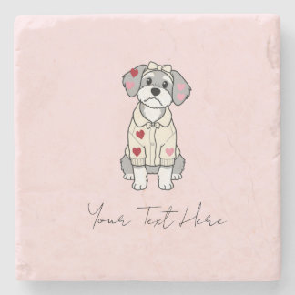 Posavasos De Piedra Diseño de schnauzer corazón de amor lindo con orej