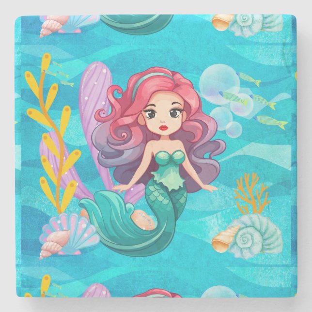 Posavasos De Piedra Diseño de sirena mística (Anverso)