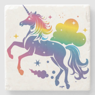 Posavasos De Piedra Diseño de unicornio de color arcoiris