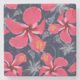 Posavasos De Piedra Diseño de verano de las flores tropicales de Hibis