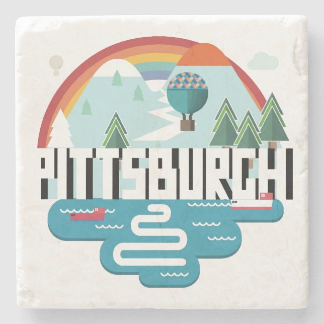 Posavasos De Piedra Diseño del paisaje urbano de Pittsburgh, (Anverso)