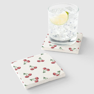 Posavasos De Piedra Diseño del patrón de cerezas rojas