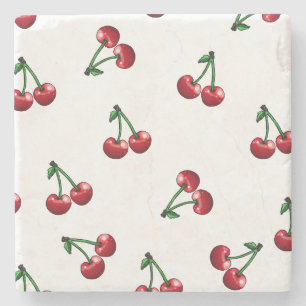 Posavasos De Piedra Diseño del patrón de cerezas rojas
