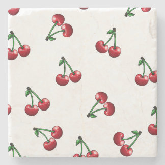 Posavasos De Piedra Diseño del patrón de cerezas rojas