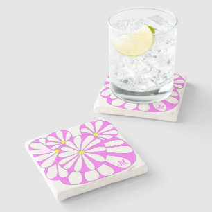 Posavasos De Piedra Diseño floral abstracto personalizado en rosa