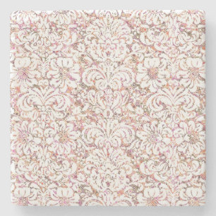 Posavasos De Piedra Diseño floral blanco y rosa