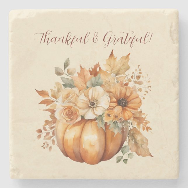 Posavasos De Piedra Diseño floral de calabaza acuática - (Anverso)