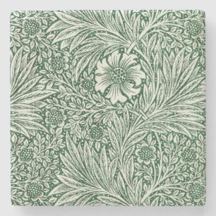 Posavasos De Piedra diseño floral verde caléndula de william morris