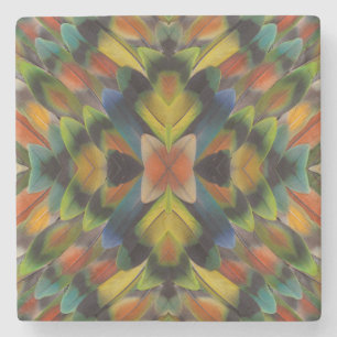 Posavasos De Piedra Diseño fractal de las plumas de lovebird