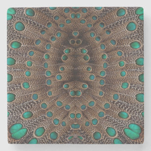 Posavasos De Piedra Diseño Fractal de Pluma de Faisán
