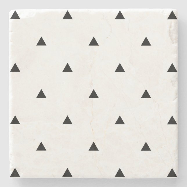 Posavasos De Piedra Diseño geométrico elegante en blanco negro| triáng (Anverso)