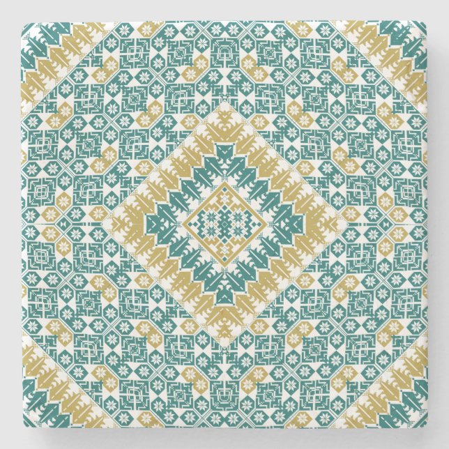 Posavasos De Piedra Diseño impreso con motivos de bordado palestino (Anverso)