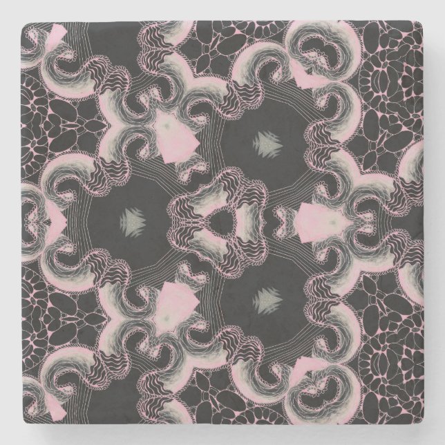 Posavasos De Piedra diseño kaleidoscopio negro y rosa (Anverso)