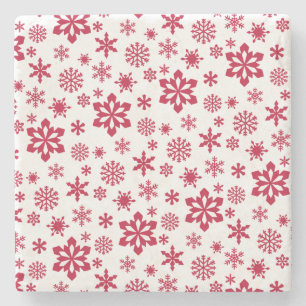 Posavasos De Piedra Diseño moderno de copos de nieve rojos y blancos