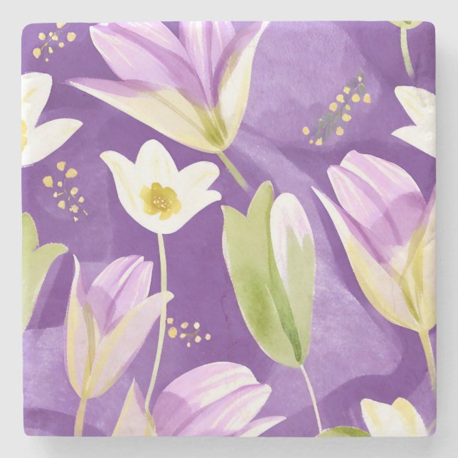 POSAVASOS DE PIEDRA DISEÑO MODERNO DEL ABSTRACTO FLORAL PURPLE (Anverso)